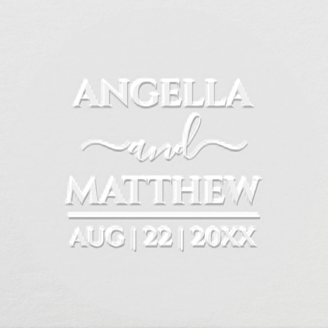 Modern Elegant Script Custom Names Date Wedding Embosser (Design)