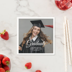 Modern Elegant Script Custom Photo Graduation Napkins