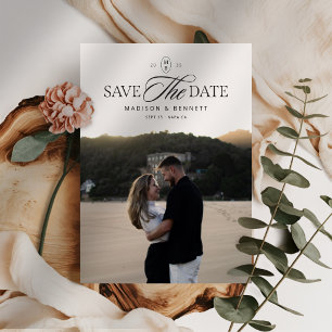 Modern Elegant Script Double-Sided Photo  Save The Date