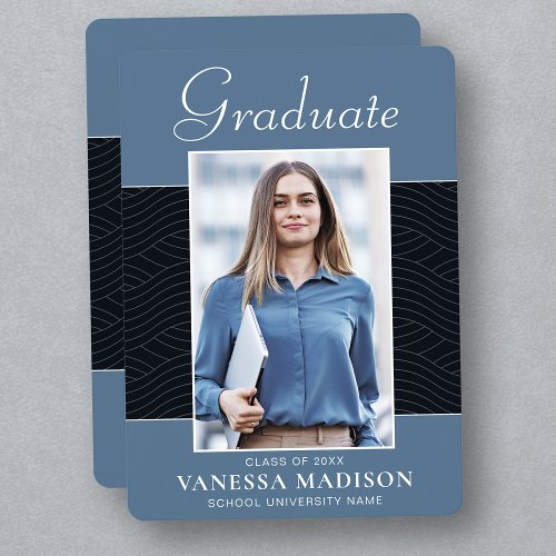 Modern  Elegant Script Dusty Blue 1 Photo Grad Announcement