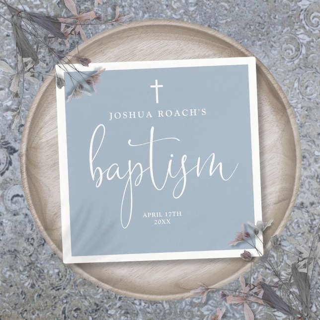 Modern Elegant Script Dusty Blue Baptism Napkins (Modern Elegant Script Dusty Blue Baptism Napkins)