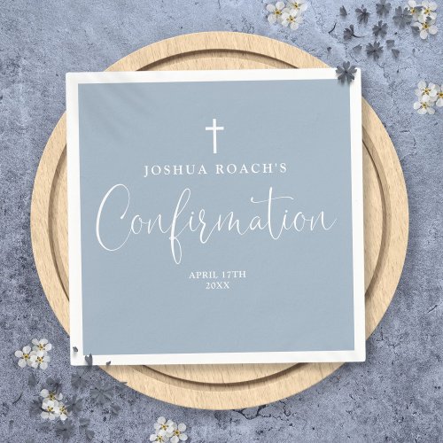 Modern Elegant Script Dusty Blue Confirmation