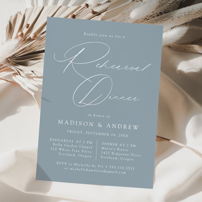 Modern Elegant Script Dusty Blue Rehearsal Dinner Invitation (Creator Uploaded)