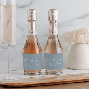 Modern Elegant Script Dusty Blue Thank You Sparkling Wine Label