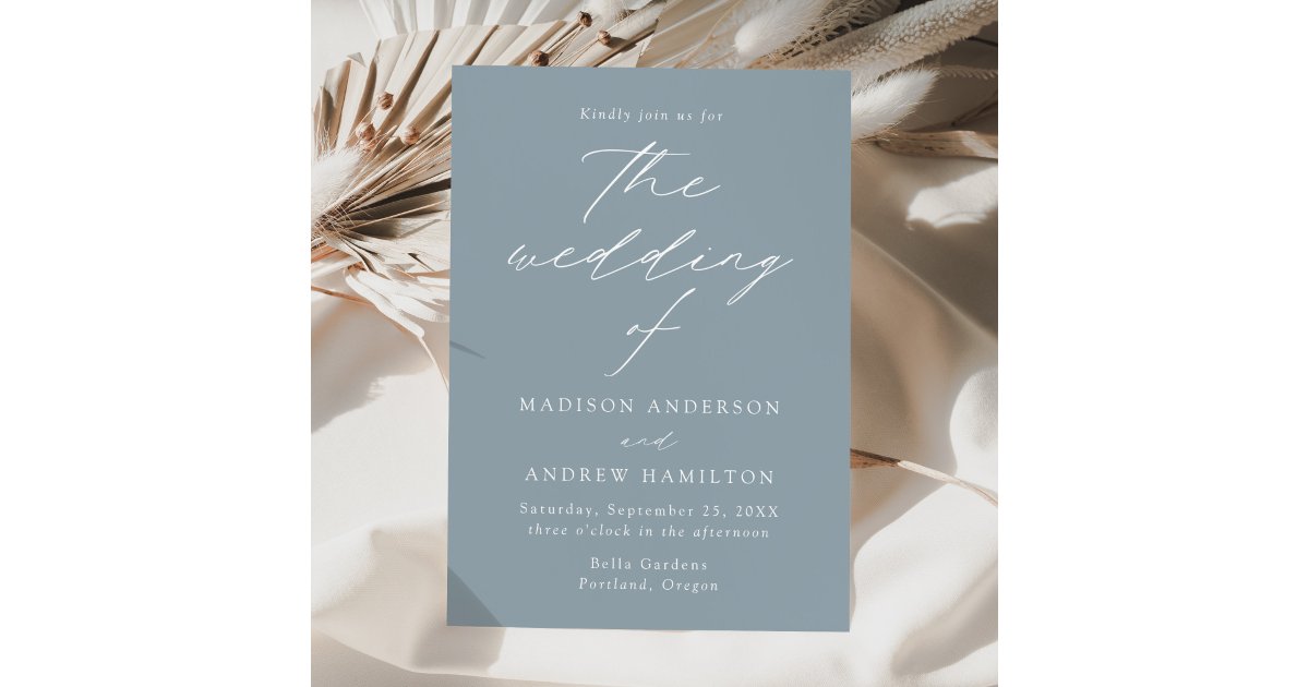 Modern Elegant Script Dusty Blue Wedding Invitation | Zazzle