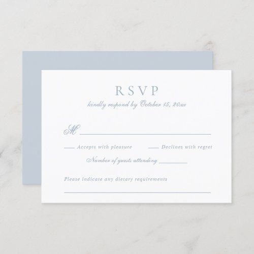Modern Elegant Script Dusty Blue Wedding RSVP Invitation