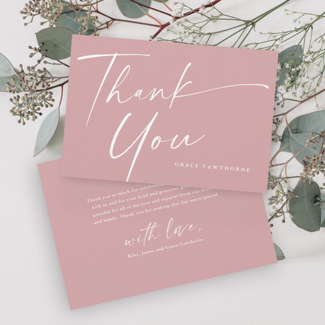 Modern Elegant Script Dusty Pink Girls Baptism  Thank You Card (Elegant script dusty pink girls baptism thank you card.)