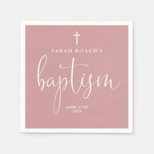 Modern Elegant Script Dusty Rose Pink Baptism Napkins