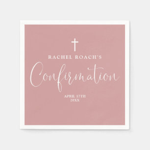 Modern Elegant Script Dusty Rose Pink Confirmation Napkins