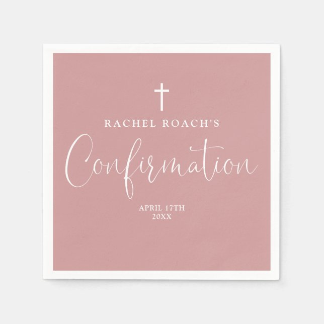 Modern Elegant Script Dusty Rose Pink Confirmation Napkins (Front)