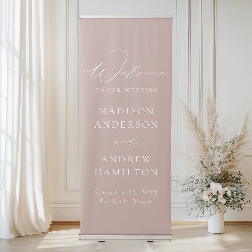 Modern Elegant Script Dusty Rose Wedding Welcome Retractable Banner