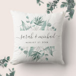 Modern Elegant Script Eucalyptus Greenery Wedding Throw Pillow<br><div class="desc">This modern custom calligraphy wedding date throw pillow is such a sweet keepsake to remind you of your special day. The pretty watercolor greenery illustration showcases your names and wedding date in minimalist typography alongside a romantic, whimsical script. Feel free to personalize the color on the back of the pillow...</div>