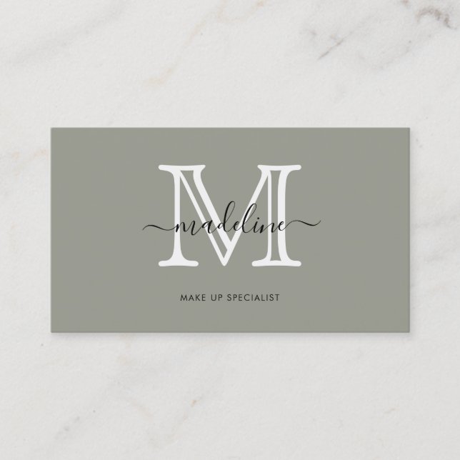 Modern Elegant Script Evergreen Fog Monogram Busin Business Card (Front)