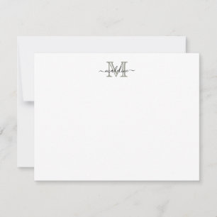 Modern Elegant Script Evergreen Fog Monogram Note Card
