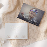 Modern Elegant Script First Birthday Photo Thank You Card<br><div class="desc">This birthday thank you card features a simple elegant text.  Customize text on the front/back and add a photo to create your own unique birthday thank you card.</div>