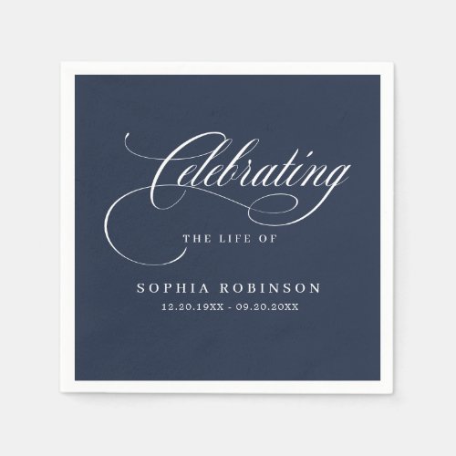 Modern Elegant Script Funeral Memorial Blue