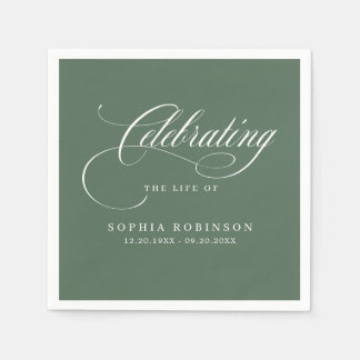 Modern Elegant Script Funeral Memorial Sage Green Napkins
