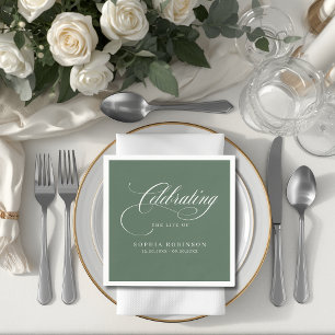 Modern Elegant Script Funeral Memorial Sage Green Napkins