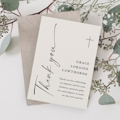 Modern Elegant Script Gender Neutral Baptism Thank You Card