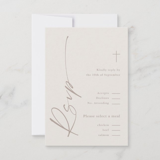 Modern Elegant Script Gender Neutral Boho Baptism RSVP Card (Front)