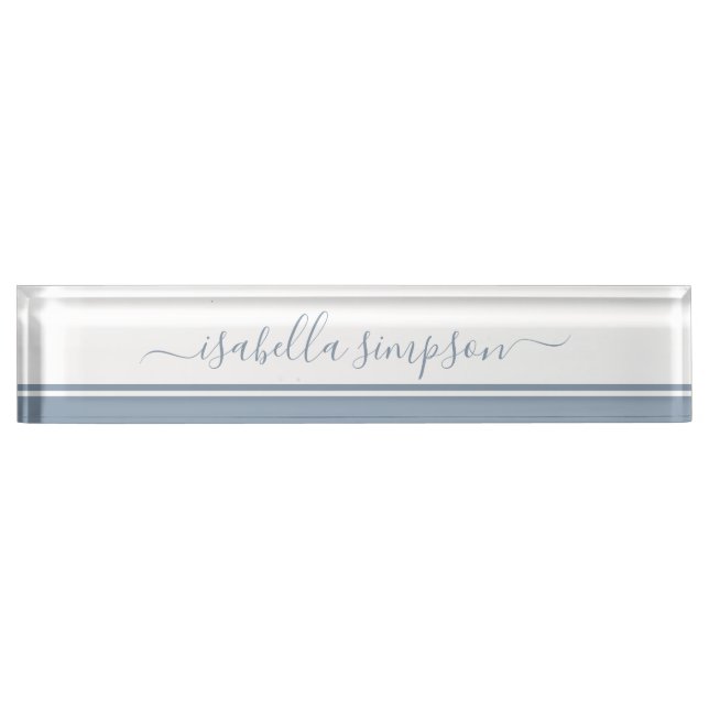 Modern Elegant Script Girly Professional Gray Desk Name Plate (Front)