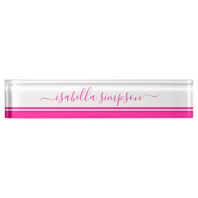 Modern Elegant Script Girly Professional Pink Desk Name Plate (Front)