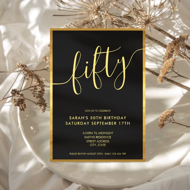 Modern Elegant Script Gold 50th Birthday Invitation (Creator Uploaded)