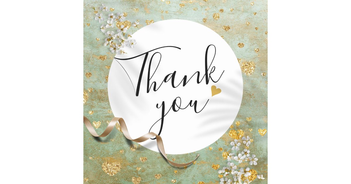 Modern Elegant Script Gold Heart Thank You Classic Round Sticker | Zazzle