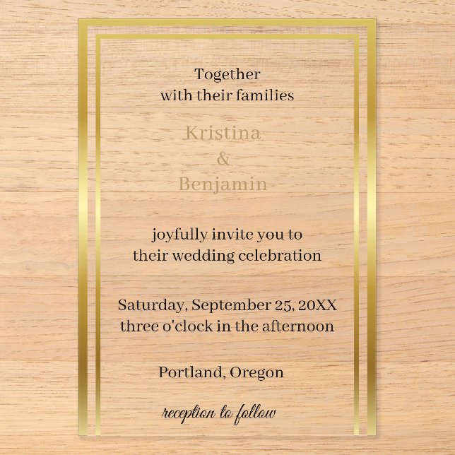 Modern Elegant Script  gold wedding  Acrylic Invitations (Front)