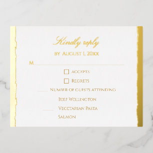 Modern Elegant Script Gold & White Wedding RSVP Foil Holiday Postcard