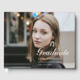 Modern Elegant Script Graduation Party Photo Guest Book