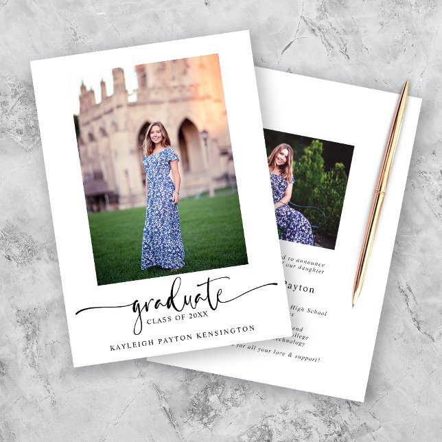 Modern Elegant Script Graduation Photo Announcement (Creator Uploaded)