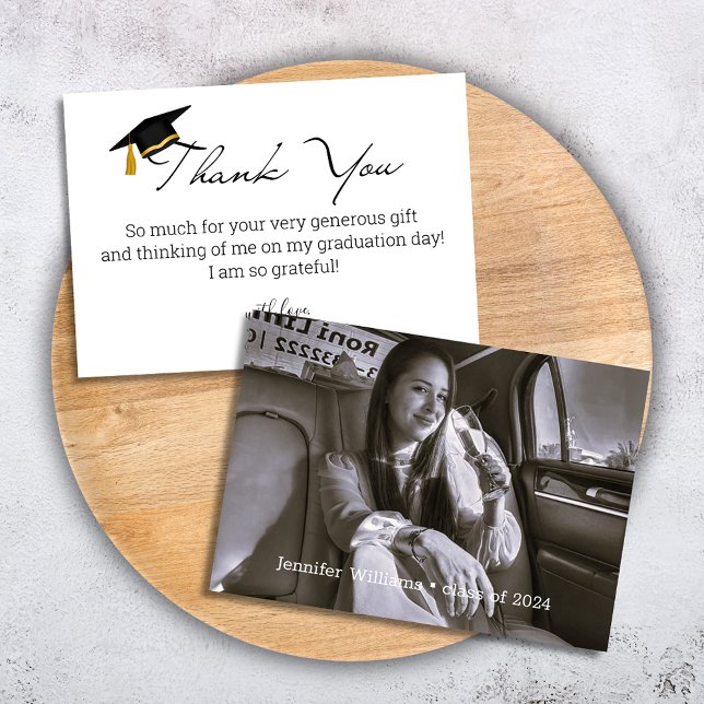 Modern Elegant Script Graduation Photo Minimalist Thank You Card (Creator Uploaded)