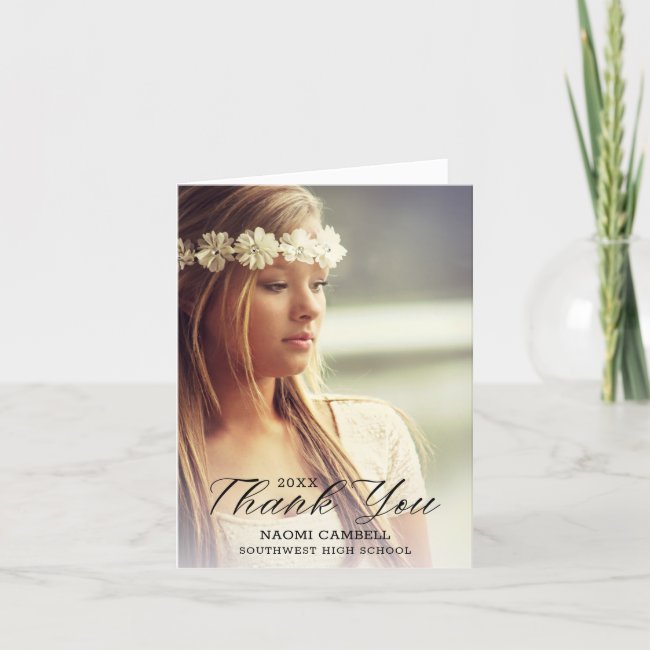 Modern Elegant Script Graduation Photo Thank You