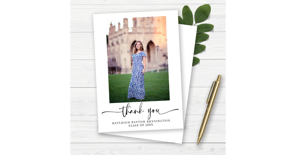 Modern Elegant Script Graduation Photo Thank You Card | Zazzle