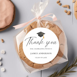 Modern Elegant Script Graduation Thank you Classic Round Sticker
