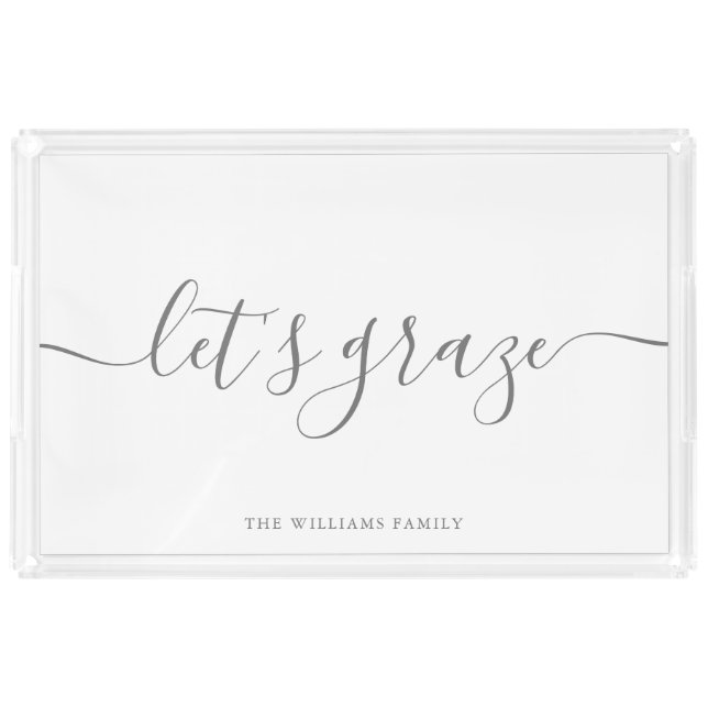 Modern Elegant Script Gray Family Grazing Board Acrylic Tray (Front)