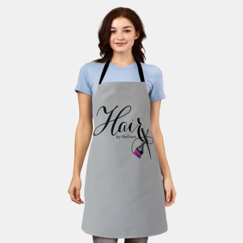 Modern Elegant Script Gray Hair Stylist Apron