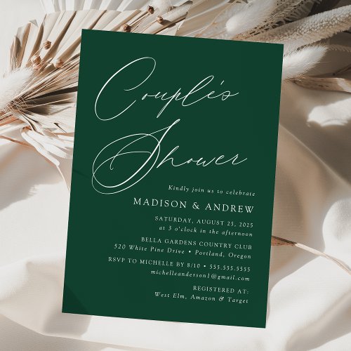 Modern Elegant Script Green Couples Shower Invitation