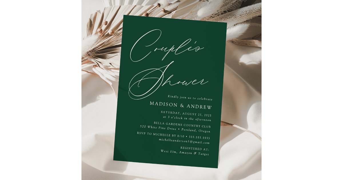 Modern Elegant Script Green Couple's Shower Invitation | Zazzle