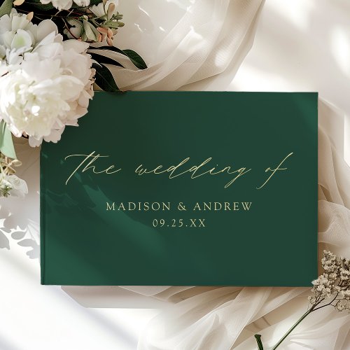 Modern Elegant Script Green Photo Wedding Foil Guest Book