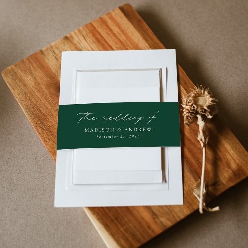 Modern Elegant Script Green Wedding Invitation Belly Band