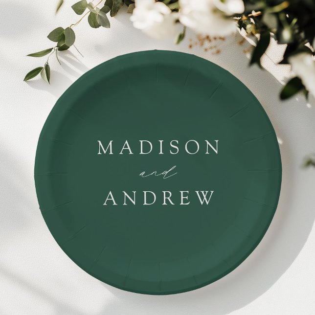 Modern Elegant Script Green Wedding Paper Plates (Creator Uploaded)
