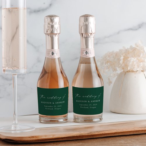 Modern Elegant Script Green Wedding Sparkling Wine Label