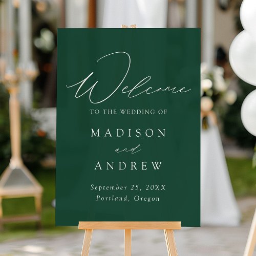 Modern Elegant Script Green Wedding Welcome Acrylic Sign