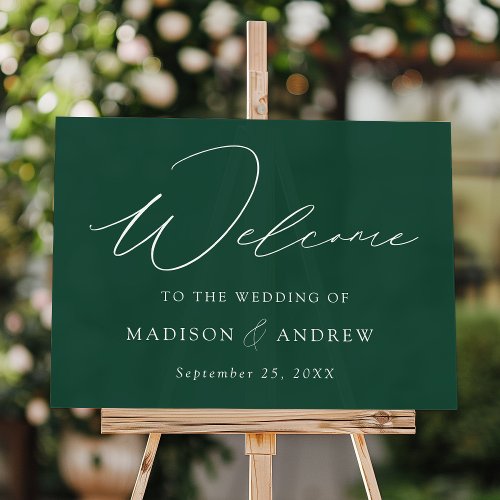 Modern Elegant Script Green Wedding Welcome Acrylic Sign