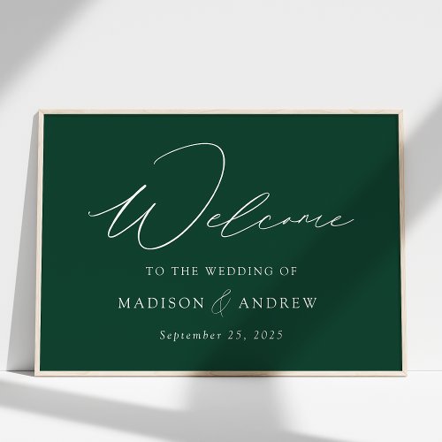 Modern Elegant Script Green Wedding Welcome Poster