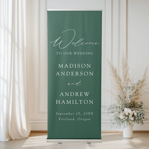 Modern Elegant Script Green Wedding Welcome Retractable Banner