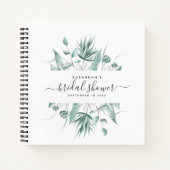 Modern Elegant Script Greenery Bridal Shower Guest Notebook (Front)