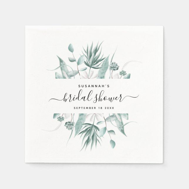 Modern Elegant Script Greenery Bridal Shower Napkins (Front)